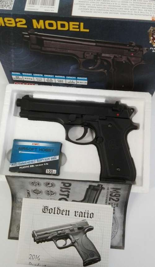 (100 FREE BB's) KWC m92 Berreta Airsoft Spring Pistol - Black (No CO2 Required)