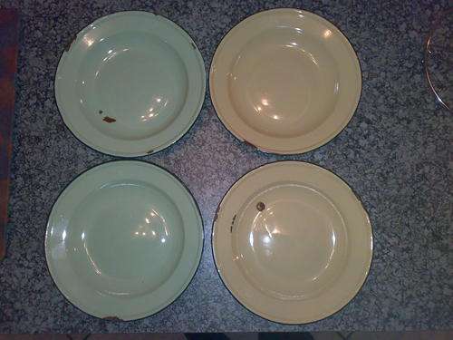 4 Old Enamelware Plates