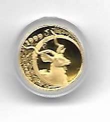 R1 AUCTION - 1999 1/10TH 24CRT GOLD - NATURA - KUDU - PROOF IN SA MINT BOX