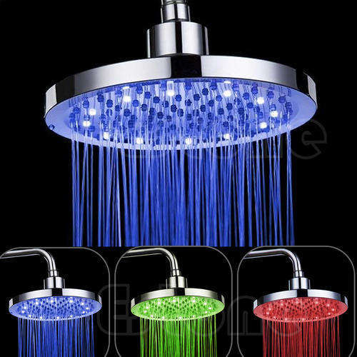 8" Temperature Sensitive Stainless Steel Round Bathroom Shower Head RGB LED Light
