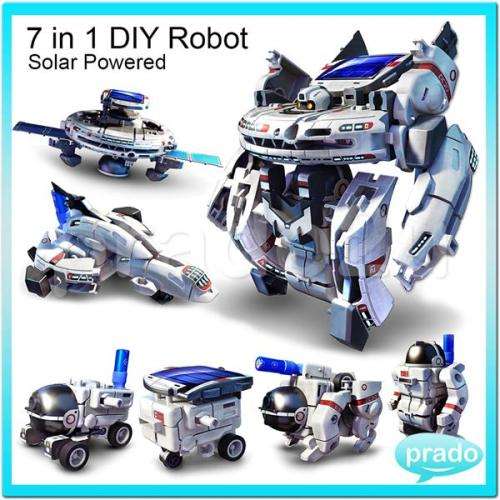 GREAT GIFT,  7 in 1 Solar Robot Kit Fashion White DIY Rechargeable Space Fleet Kit