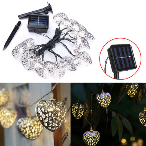 12 LED Solar Powered Stars String Fairy Lights Christmas Decor- Metal Heart
