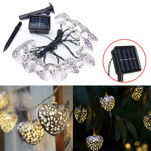 12 LED Solar Powered Stars String Fairy Lights Christmas Decor- Metal Heart