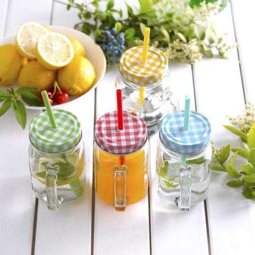 Mason Jar Transparent-drinking-glass-cup-with-straw - Blue