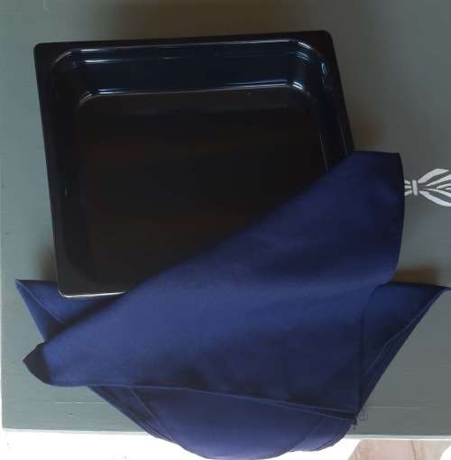 Polycarbonate Half Display lnsert with 2 Blue Napkins  :CLEARANCE SALE