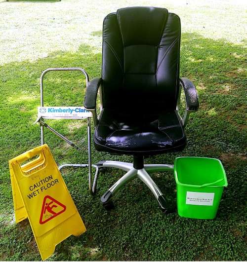 Leather Chair, Bin, Floor Sign & Garage paper roll holder