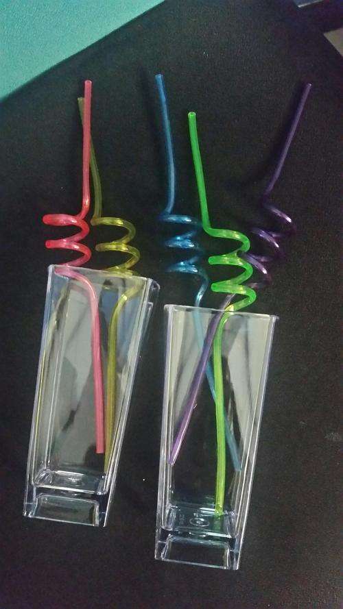 2 Hard plastic Hi Ball glasses with 5 curly straws # 5 on Auction