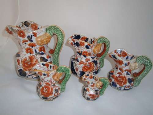 5 X GRADUATED IRONSTONE CHINA DRAGON JUG SET
