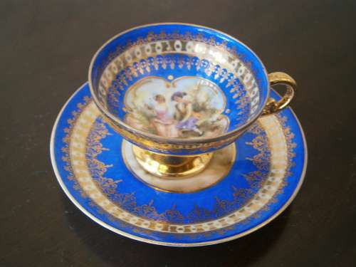 Vienna style cup and saucer - handpainted