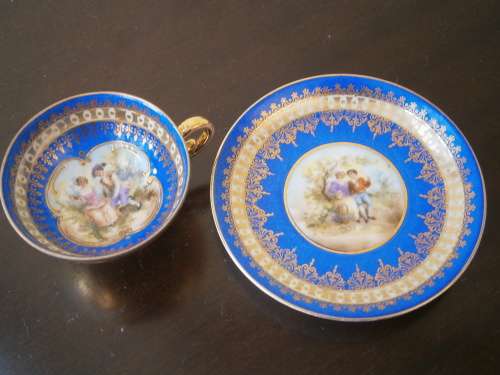 Vienna style cup and saucer - handpainted