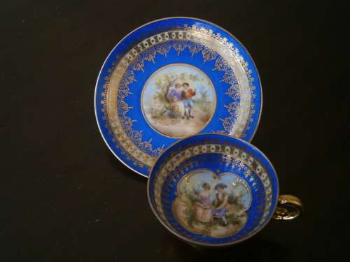 Vienna style cup and saucer - handpainted