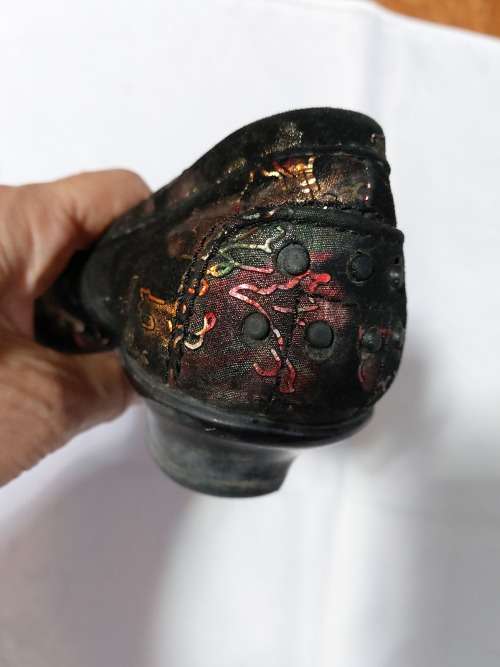 Genuine  Suede leather shoes with printed gold and silver pattern