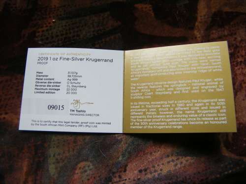 2019 Proof Silver 1oz Krugerrand