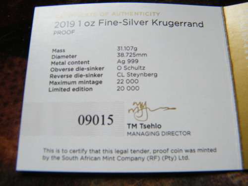 2019 Proof Silver 1oz Krugerrand