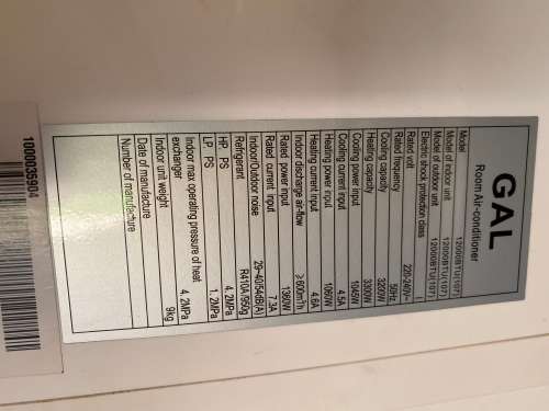 GAL 12000BTU Wall Split Aircon