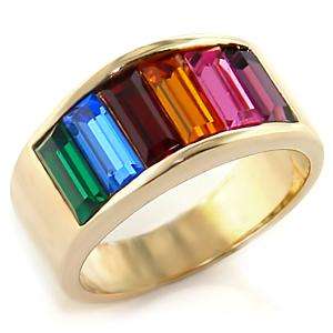 SIZE 8 - BEAUTIFUL MULTI-GEMSTONE GOLD TONE RING