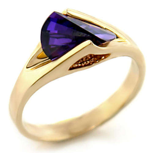 SIZE 7 - 2 CT AMETHYST CZ GOLD TONE LAZER CUT RING