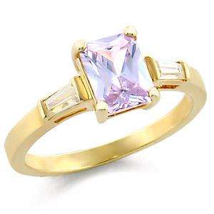 SIZE 6 - 1 CT PRINCESS CUT LIGHT AMETHYST CZ GOLD TONE RING
