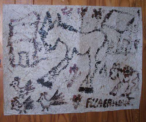 Original F.Claerhout acrylic....525 x 390 mm.....Donkey and foal with birds..