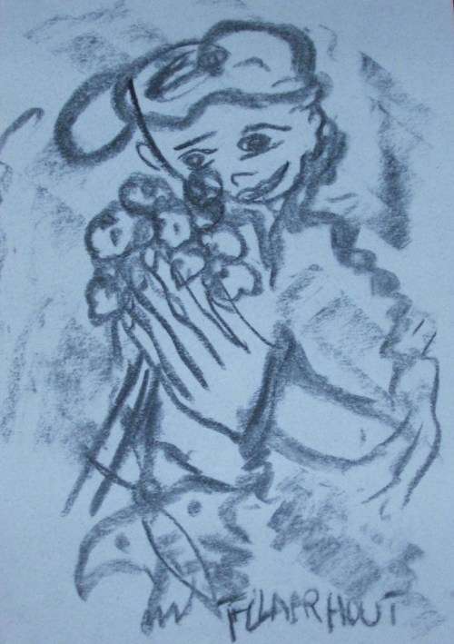 Original F. Claerhout Girl with flowers.....150 x 210 mm...unframed