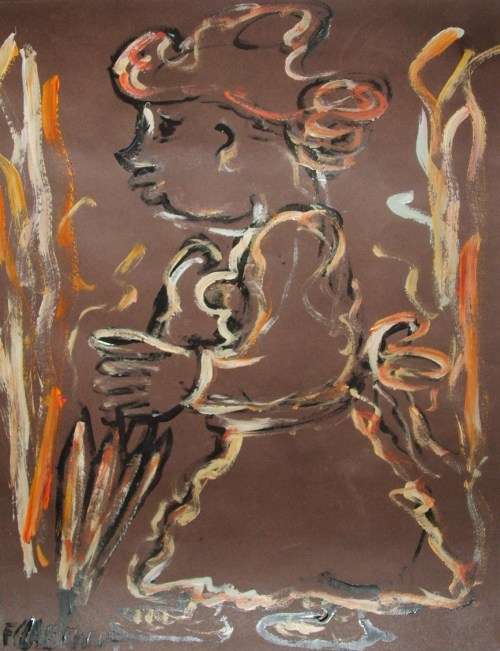 F. Claerhout....Woman with Umbrella.....650 x 500 mm....Unframed