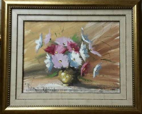 Original Pieter van Heerden  oil Cosmos flowers (300mm x 400mm) in Stunning frame