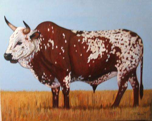 Stunning original P. Talane ...Nguni.... oil on deep canvas .....600 x 760 mm...