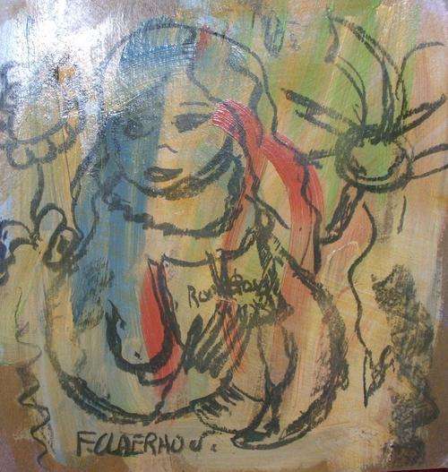 Meisie met sonneblomme....original F. Claerhout.....oil....300 x 300 mm