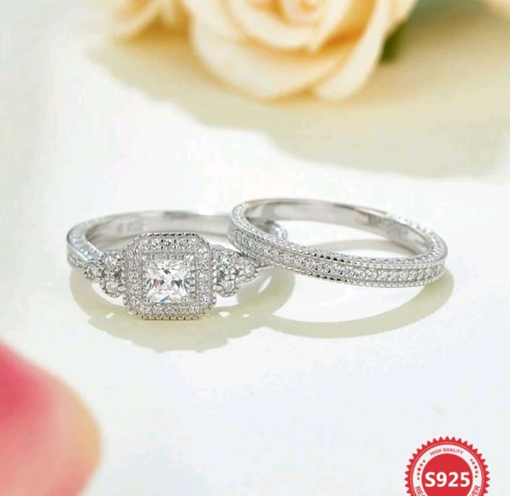 S925 Silver wedding ring set