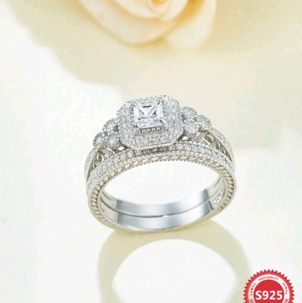 S925 Silver wedding ring set