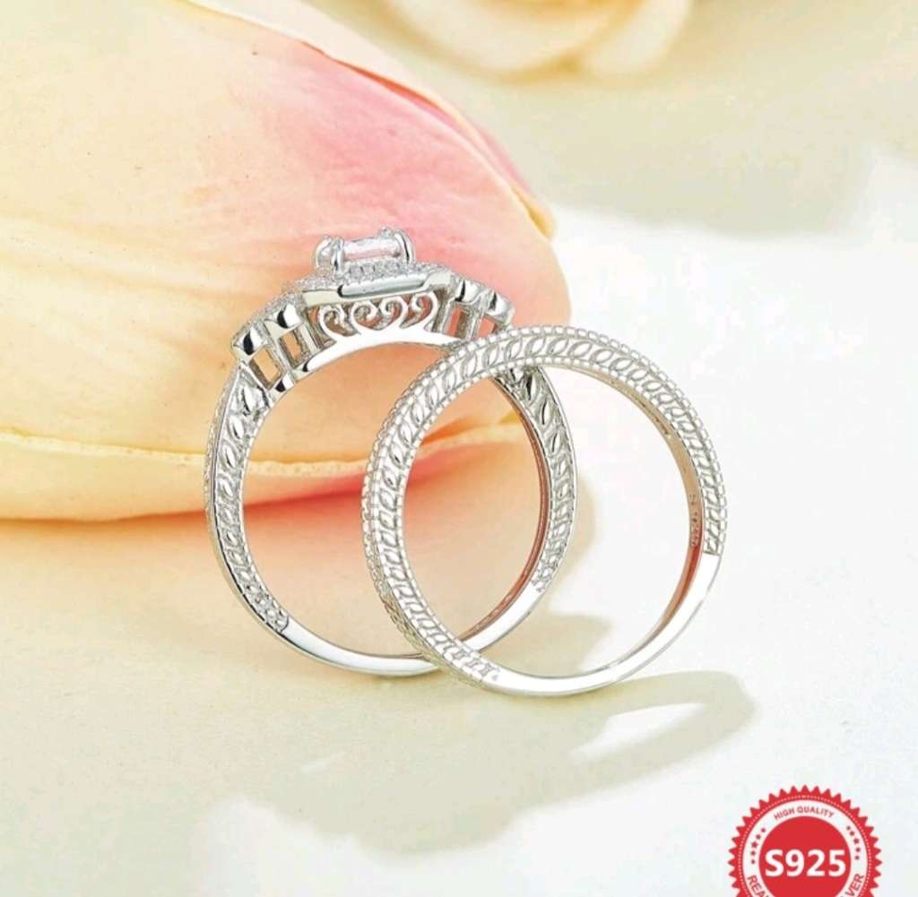 S925 Silver wedding ring set