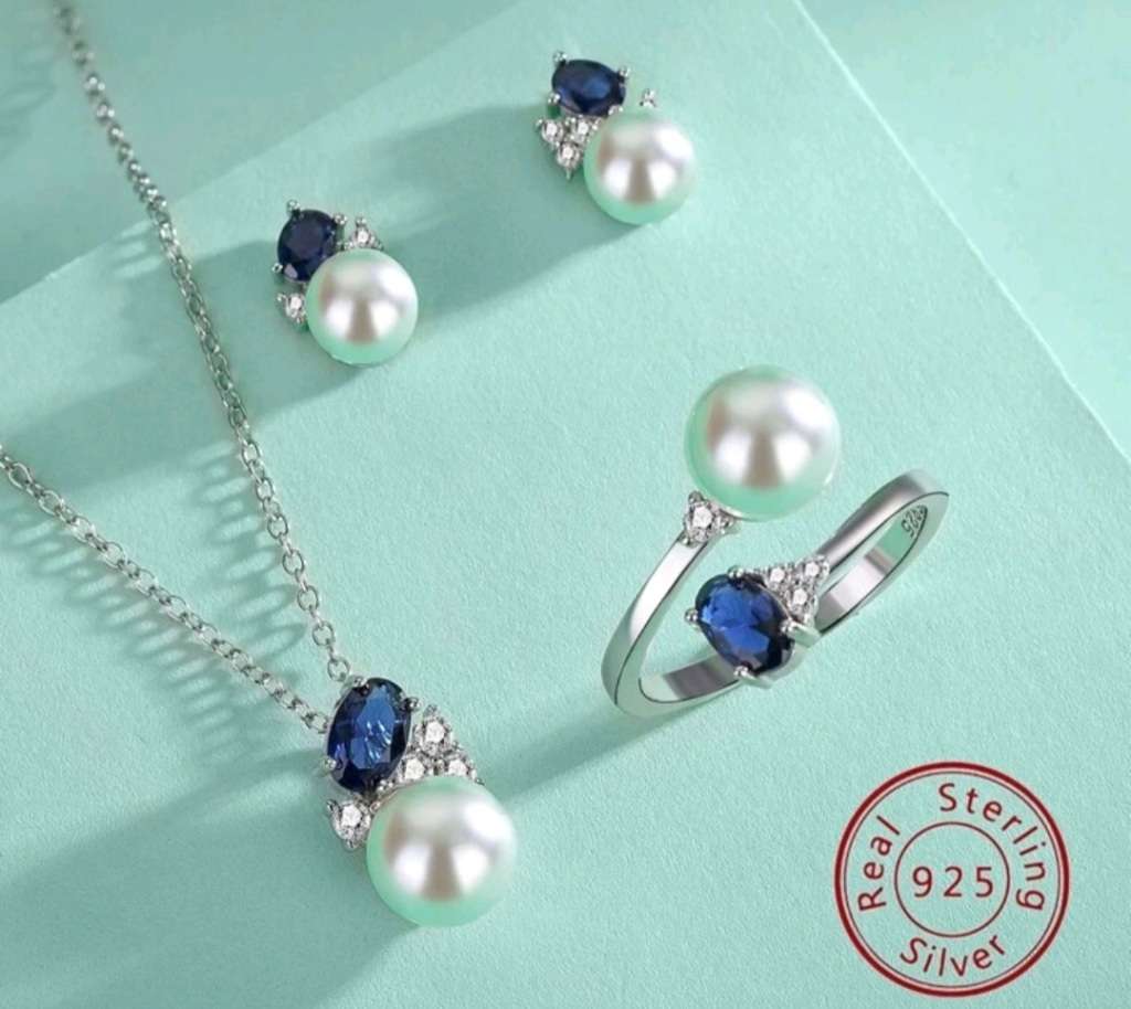 Imitation Pearl & Cubic Zirconia Necklace, Ring And Earrings Set