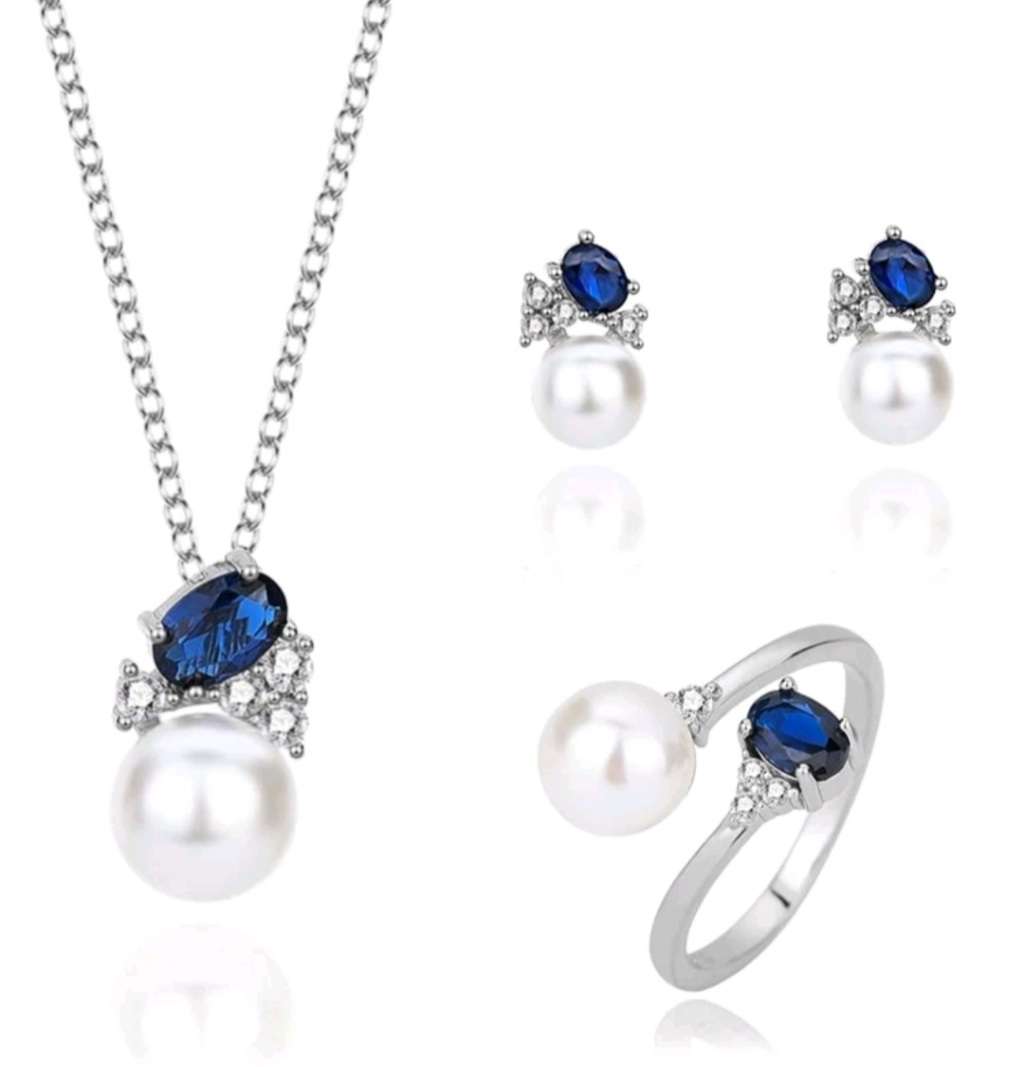 Imitation Pearl & Cubic Zirconia Necklace, Ring And Earrings Set