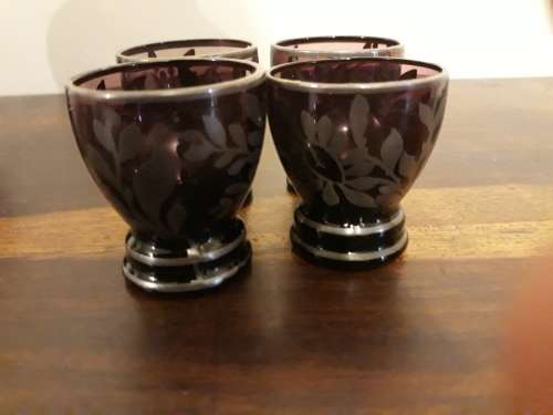 Stunning Silver Plated Sake Set made of Very Fine Coloured Glass