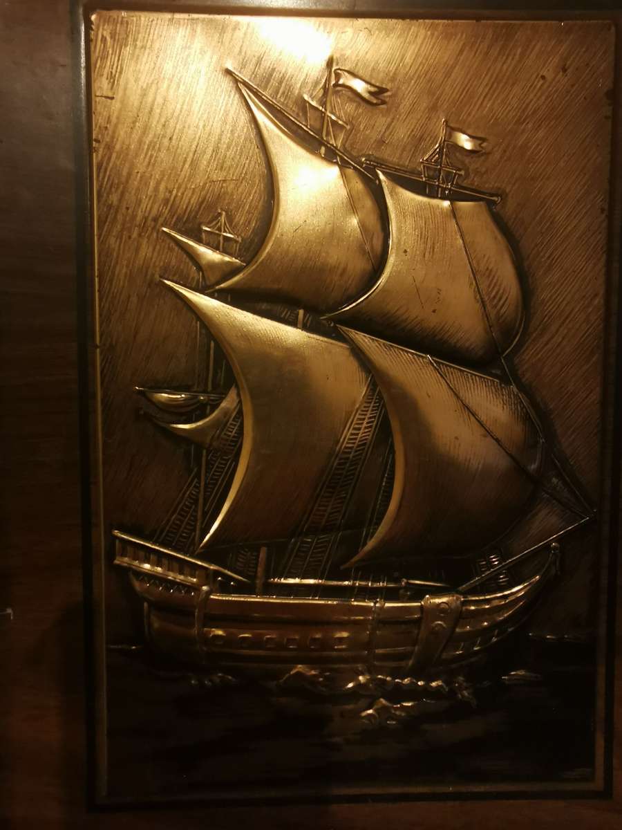 Large Vintage Tin with a Ship 25x35cm