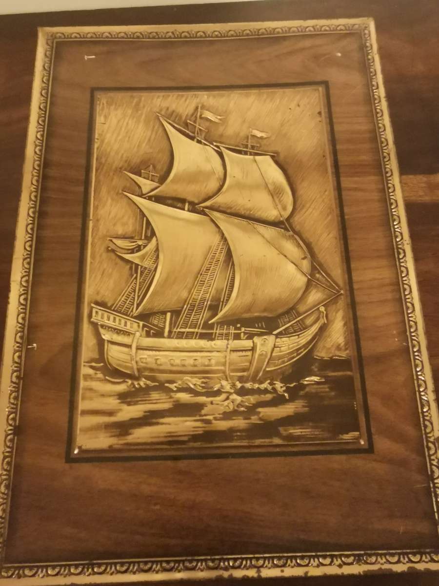 Large Vintage Tin with a Ship 25x35cm