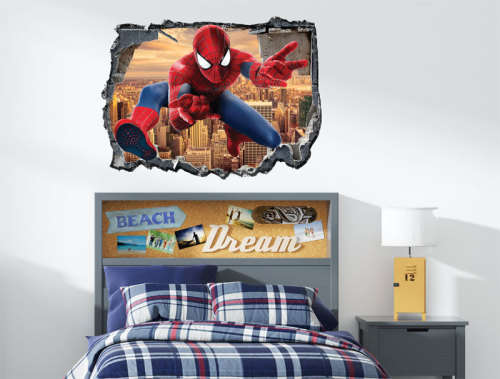 Spiderman crashing through wall large Vinyl wall art sticker wallpaper decal kids boys wall tattoo