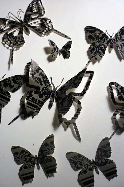 3D card butterflies wall art decor  black dmamsk patterned