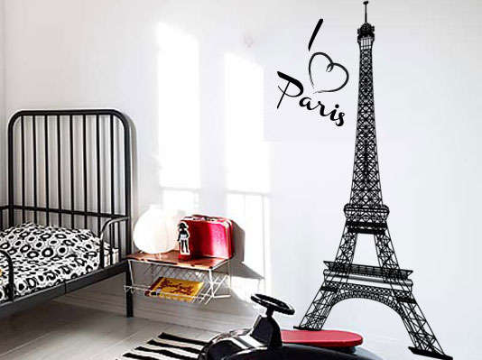 METALLIC SILVER VINYL I love paris eiffel tower .wall art Vinyl Sticker Decal Vinyl Tattoo 1.6m high