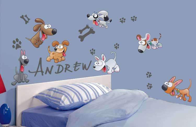 Personalised kids name with cartoon dogs Wall Art Sticker Decal Vinyl Interior Decor Decoration