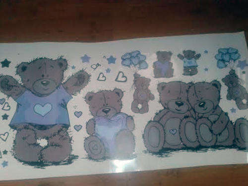 Blue and Brown  Tatty teddy baby kids wall stickers- decal to decorate childrens room