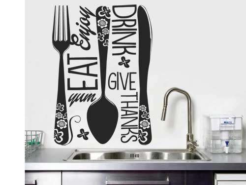 Retro cutlery and words kitchen Vinyl wall art words -decal sticker- home decor