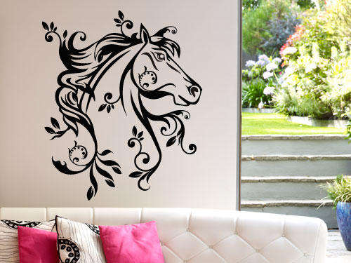 Floral horse pony Vinyl Wall Art Sticker Decal Vinyl Tattoo Decor in colour of your choice