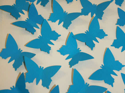30 bright blue 3d  cut card paper butterflies for decorating walls interior design
