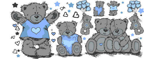 HUGE!! Blue and Brown/Grey Tatty teddy baby kids wall stickers- decal to decorate childrens room