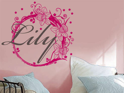 Customised vinyl wall art name with flowers vinyl wall decal sticker interior decorating