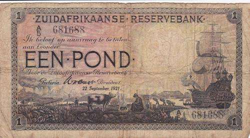 SOUTH AFRICAN-- ONE POUND WH CLEGG   22 SEPTEMBER 1921  *** SEE SCAN FOR DECRIPTION***
