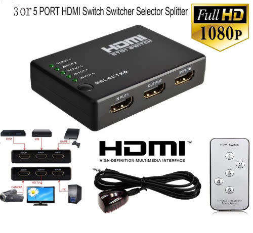 HDMI Splitter Switch Selector Switcher Hub+Remote 1080p For HDTV PS3 5 PORT