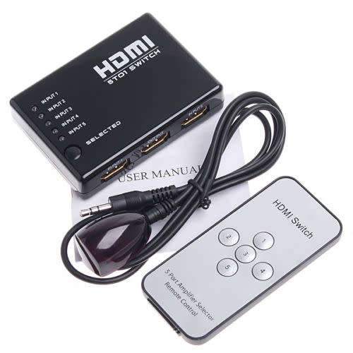HDMI Splitter Switch Selector Switcher Hub+Remote 1080p For HDTV PS3 5 PORT