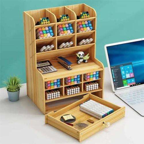 Desk Organizer Pencil Holder  Large Capacity 15 Compartments Pen Holder Multifunctional for Home